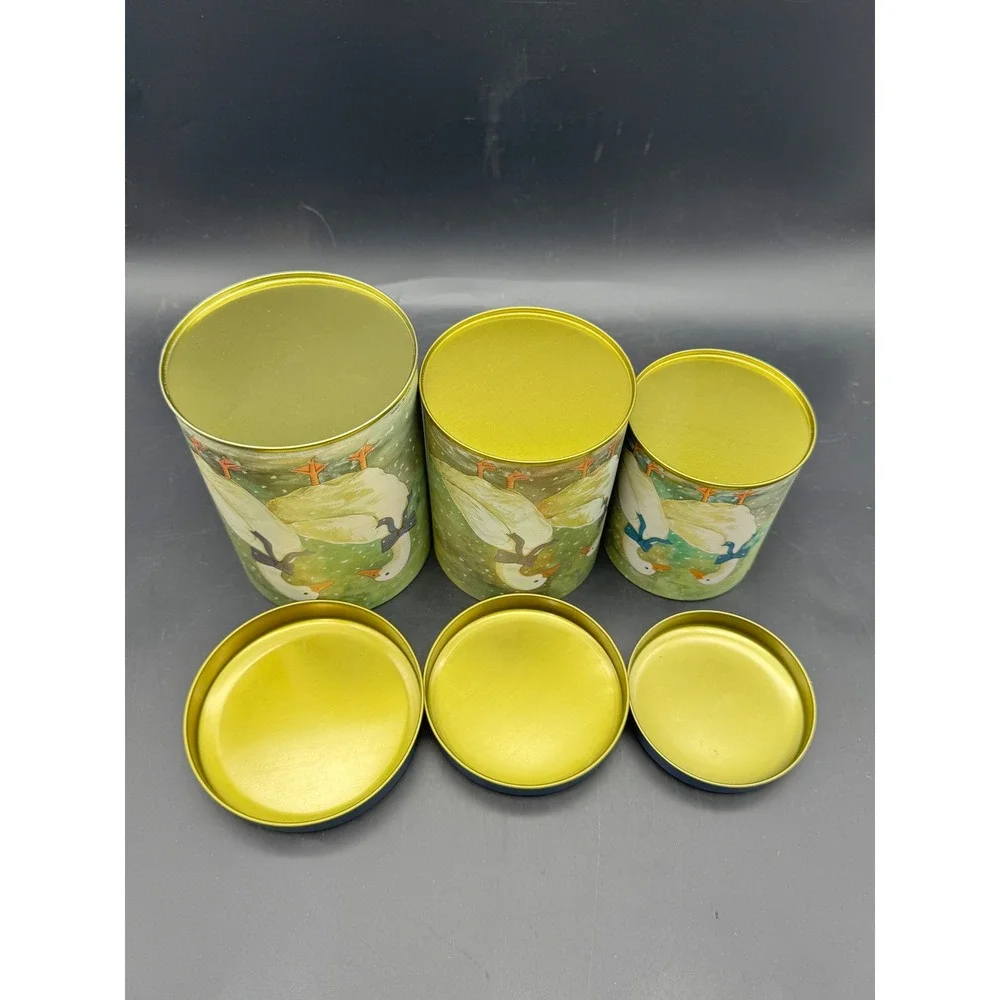 Set of 3 Goose Nesting Canisters Kitchen Storage Tins Blue Lids Farmhouse New
